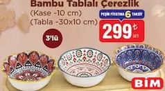 BAMBU TABLALI ÇEREZLİK KASE 10CM/TABLA 30X10 CM 3'LÜ